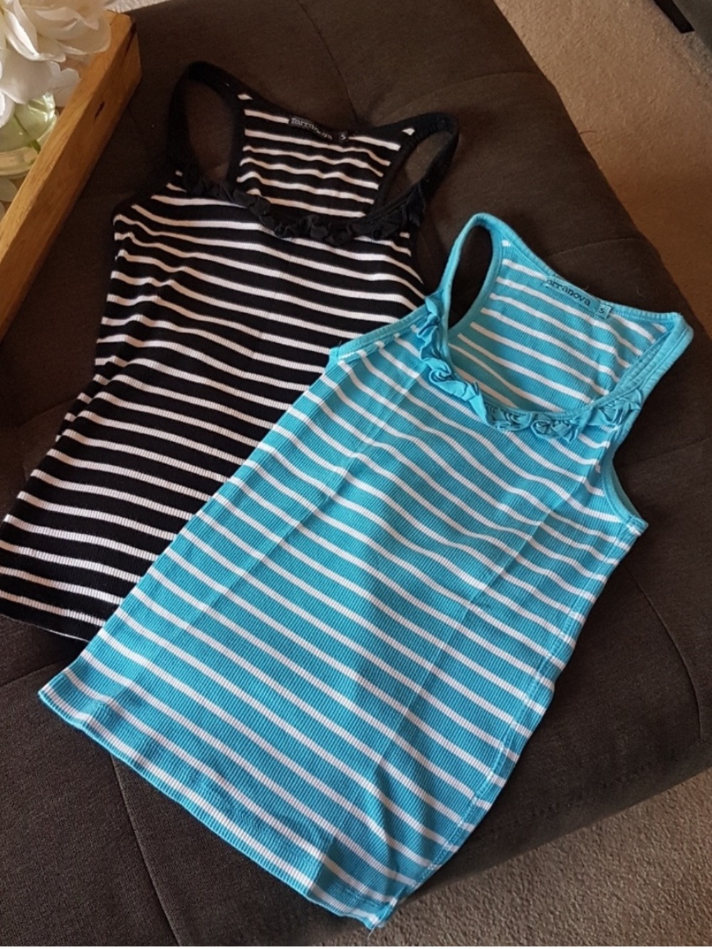 Terranova Sea Blue/White & Black/White Striped Racerback Tank Top from Italy SET